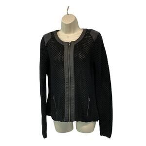 Studio Y Womens Long Sleeve Top Size Large Crochet Full Zip See Through